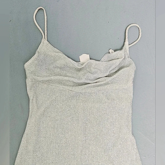 Wet Seal y2k Ivory Glitter Retro Stretchy Cowl Preppy knee length dress Sz M - Picture 9 of 11